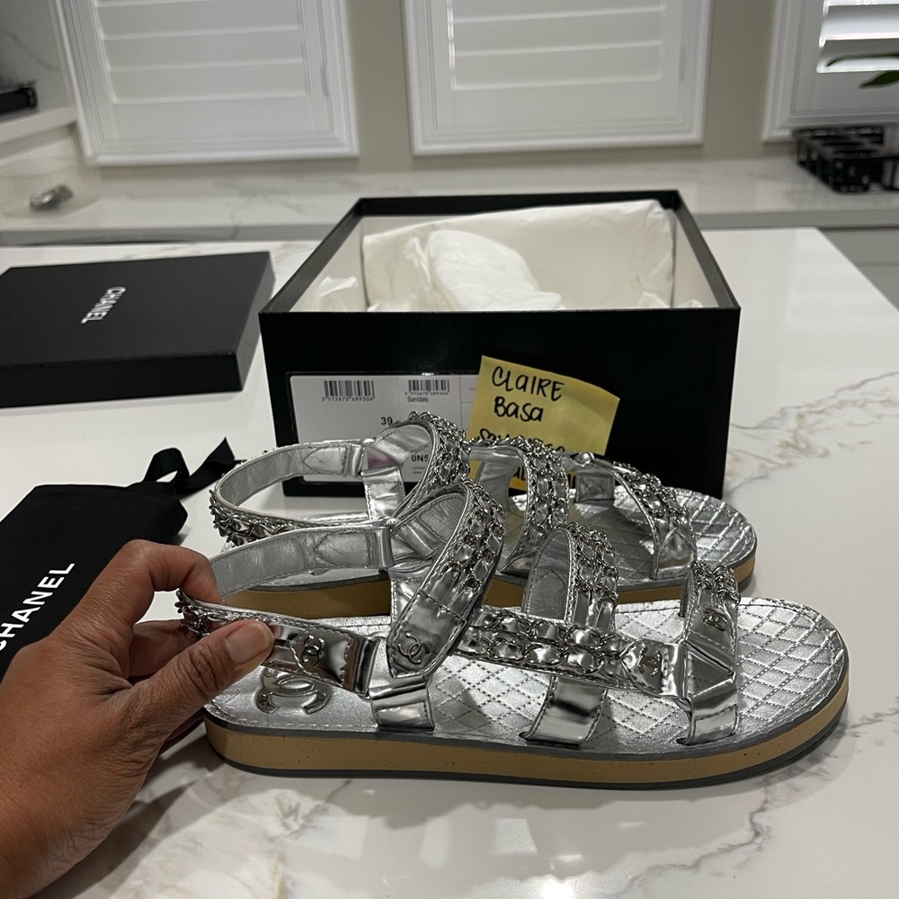 Chanel Silver Chain Dad Sandals